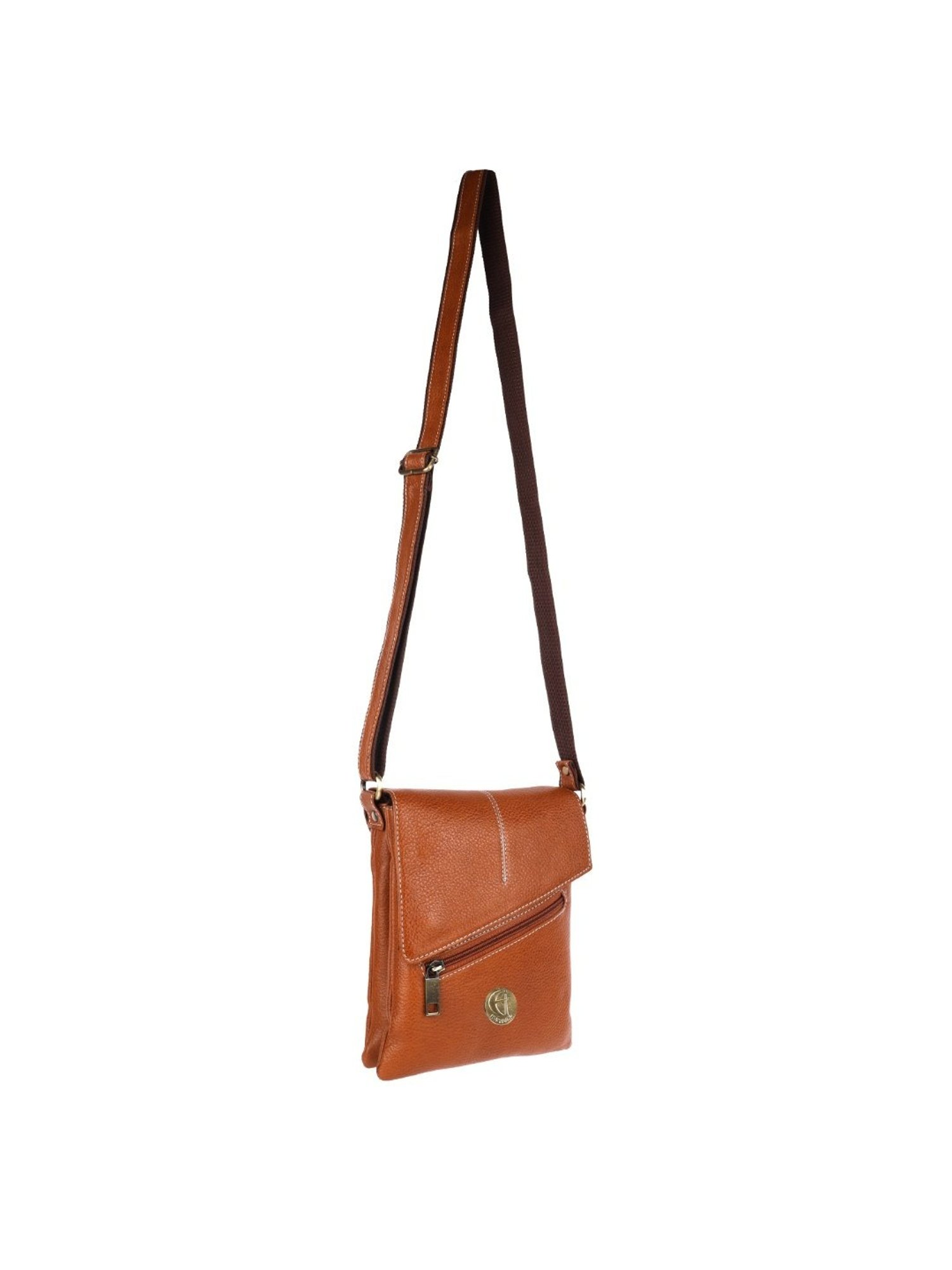 HiLEDER Brown Textured Small Leather 8 inch Cross Body Bag