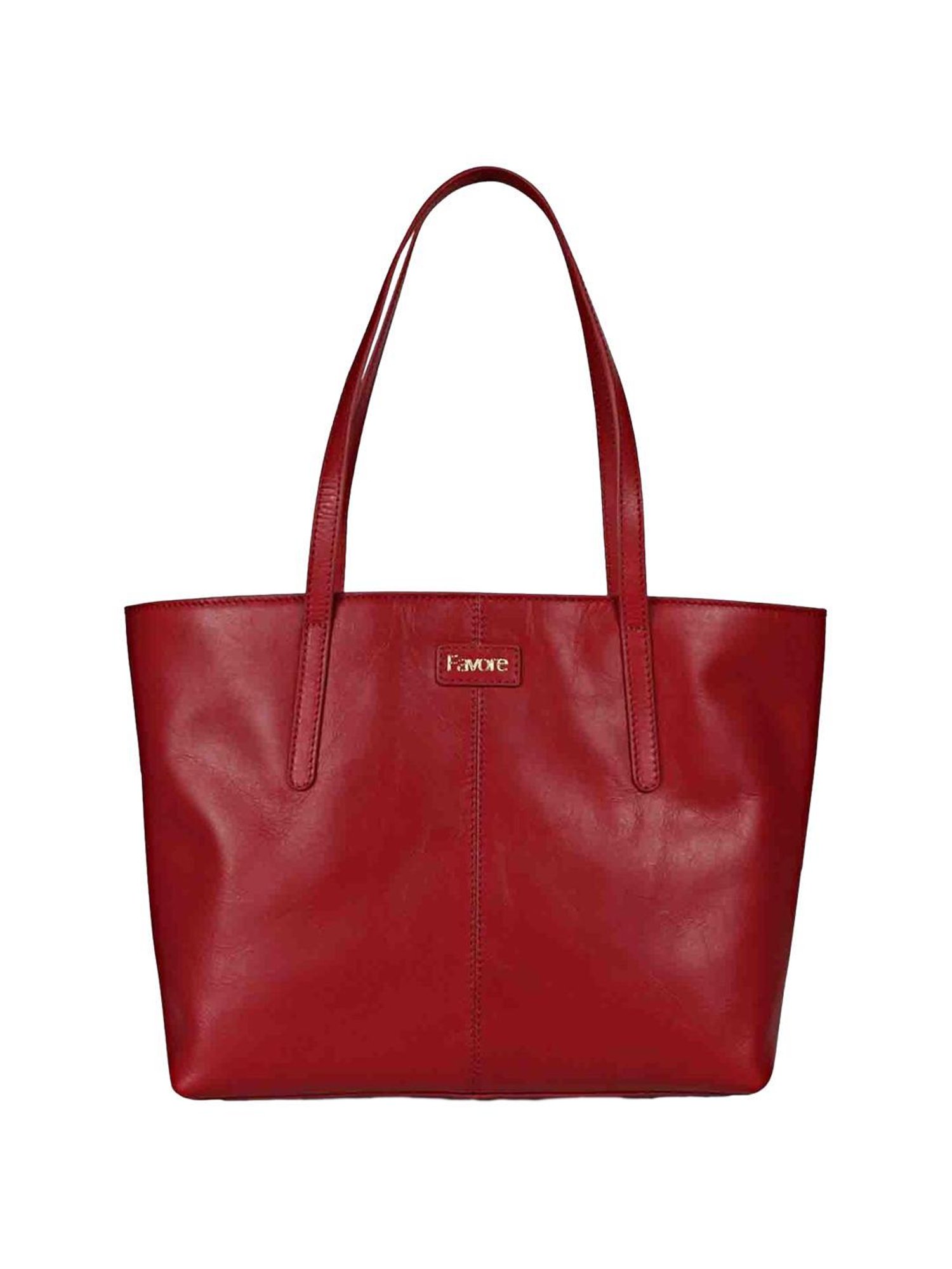 Favore Red Solid Medium Tote Handbag