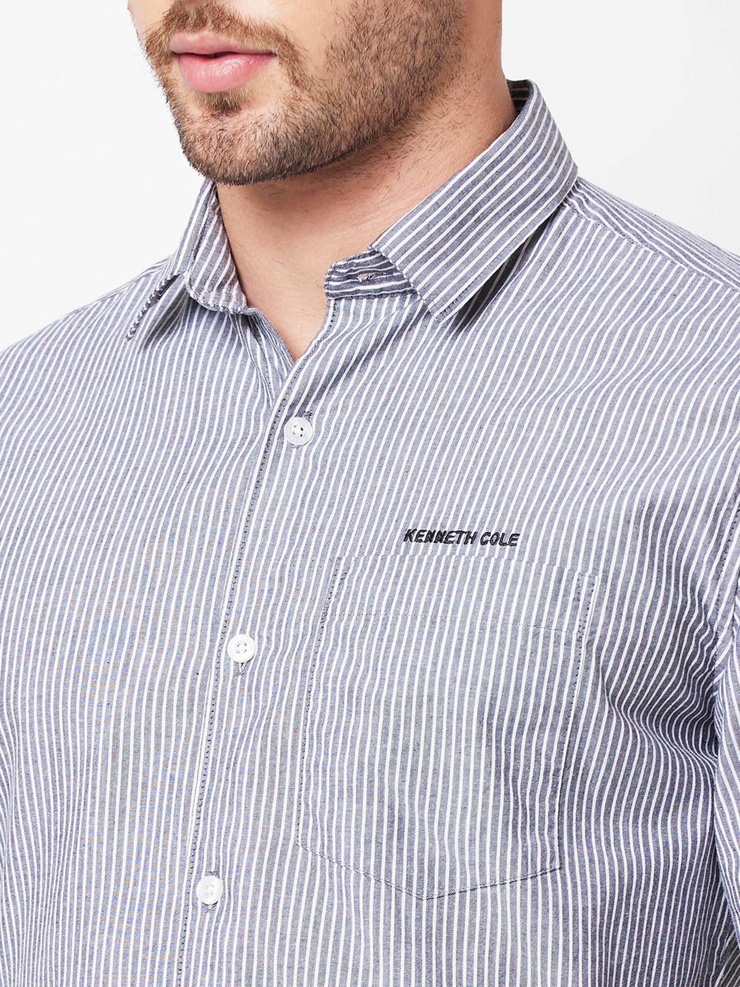 Kenneth Cole New York Grey Slim Fit Striped Shirt