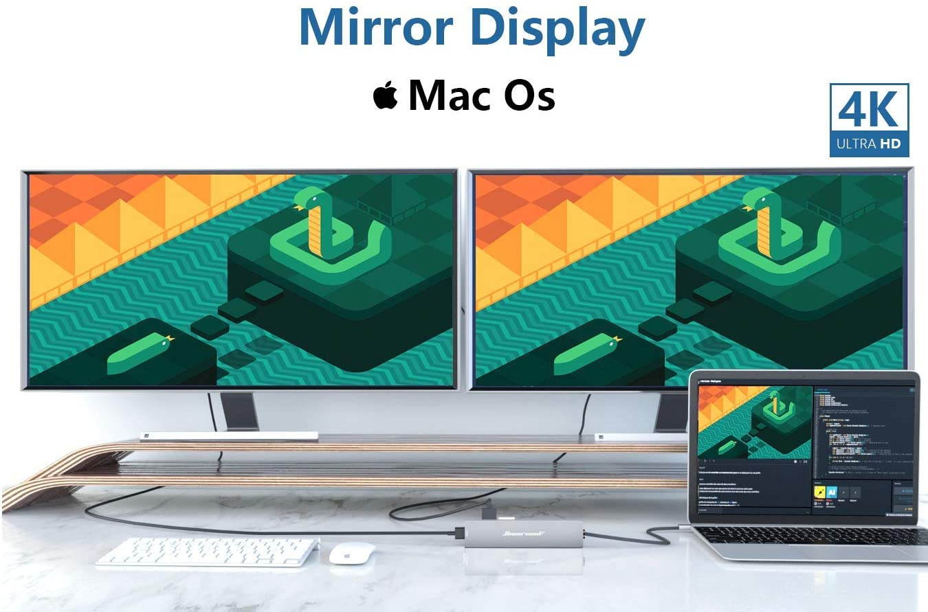 Docking Station,4K USB C Laptop Docking Station, 8 in 1 Triple Display Dual HDMI Type C Adapter Compatiable for Thunderblot3 MacBook and Windows(2HDMI PD SD/TF Card Reader 2USB )