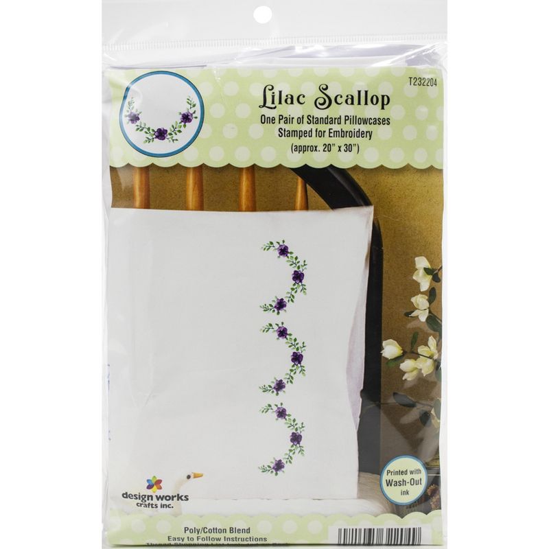 Tobin Stamped For Embroidery Pillowcase Pair 20"X30"-Lilac Scallop