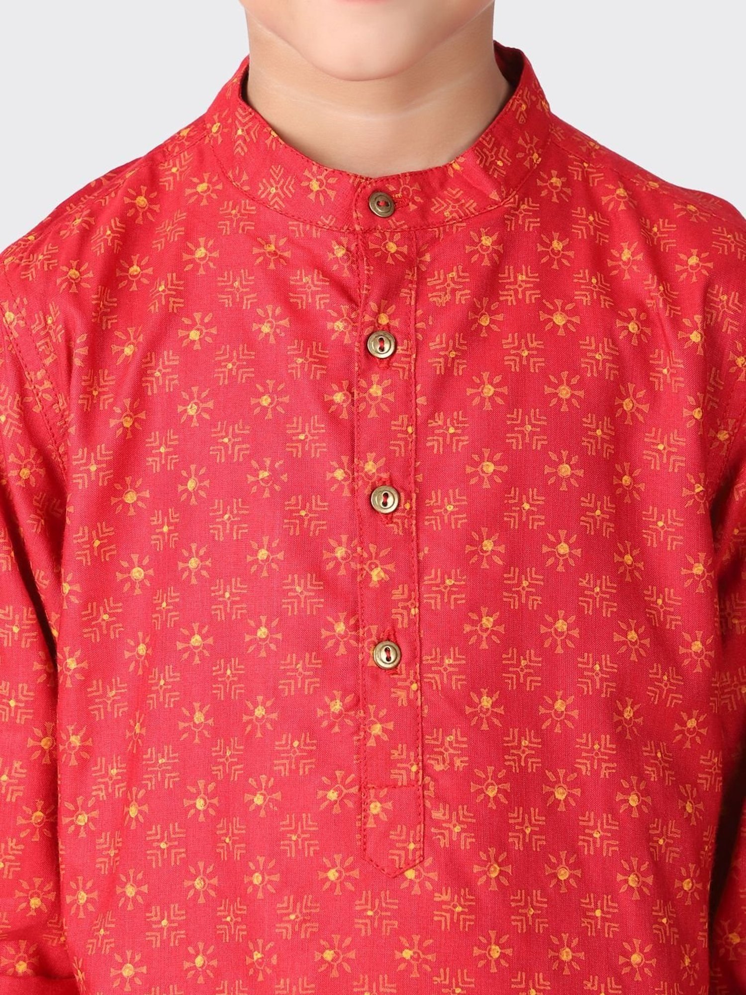 Fabindia Kids Red Printed Full Sleeves Kurta