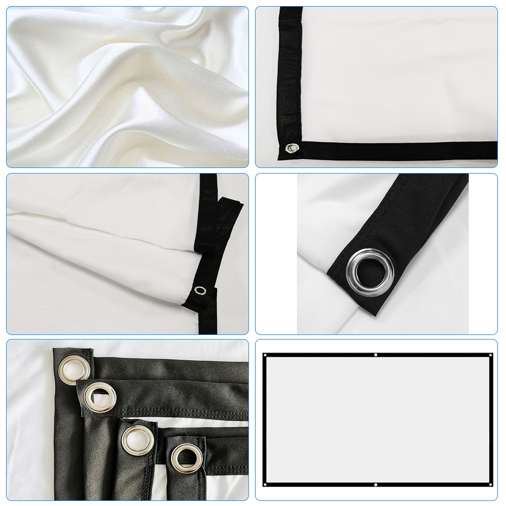 Aibecy Projection Screen 16:9 HD 4K Movie Screen Curtain Foldable Portable Anti-Crease Projector Screen with Stick Hooks for Indoor Outdoor Home Theater Office Presentation Support Front & Rear