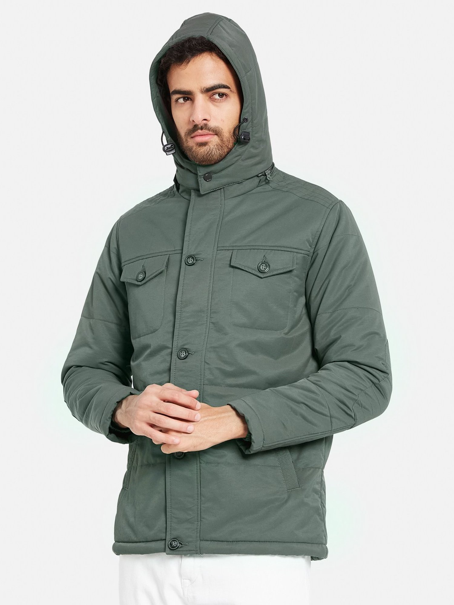 METTLE Grey Regular Fit Hooded Jacket