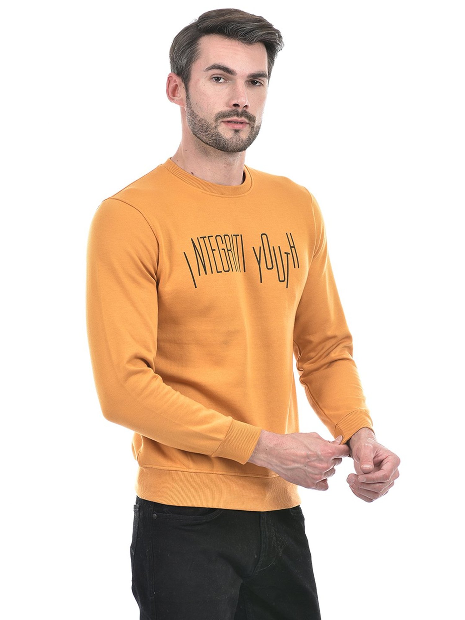 Integriti Mustard Regular Fit Printed Sweatshirt