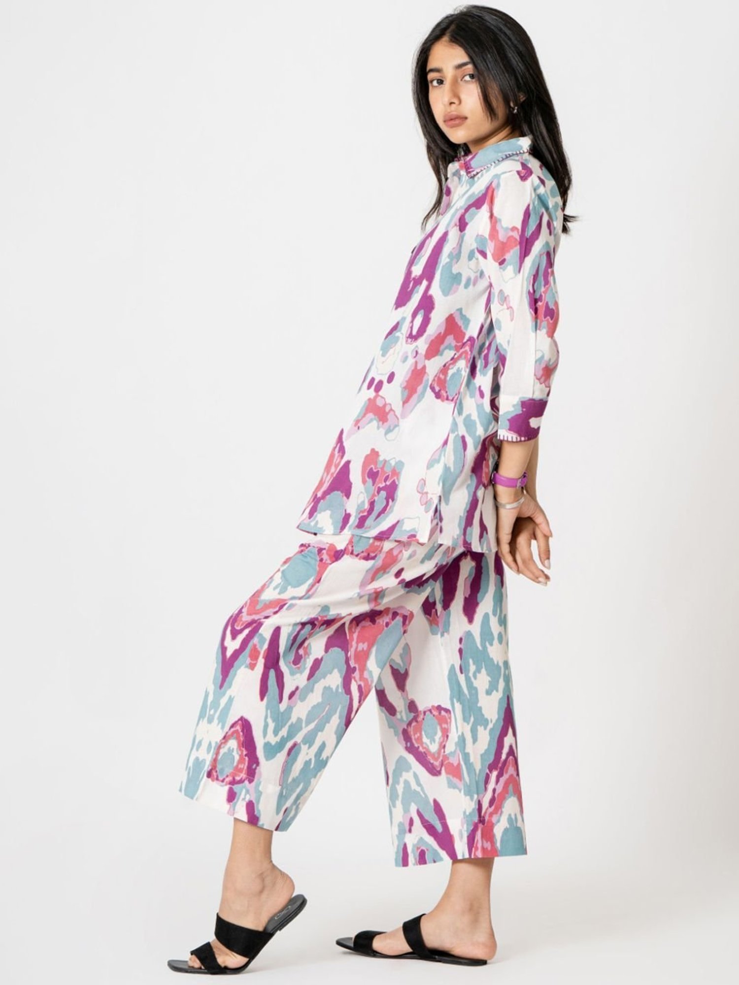 Kameez by Pooja White Capsule 24 Abstract Digital Print Cotton Shirt and Pant Co-ord Set