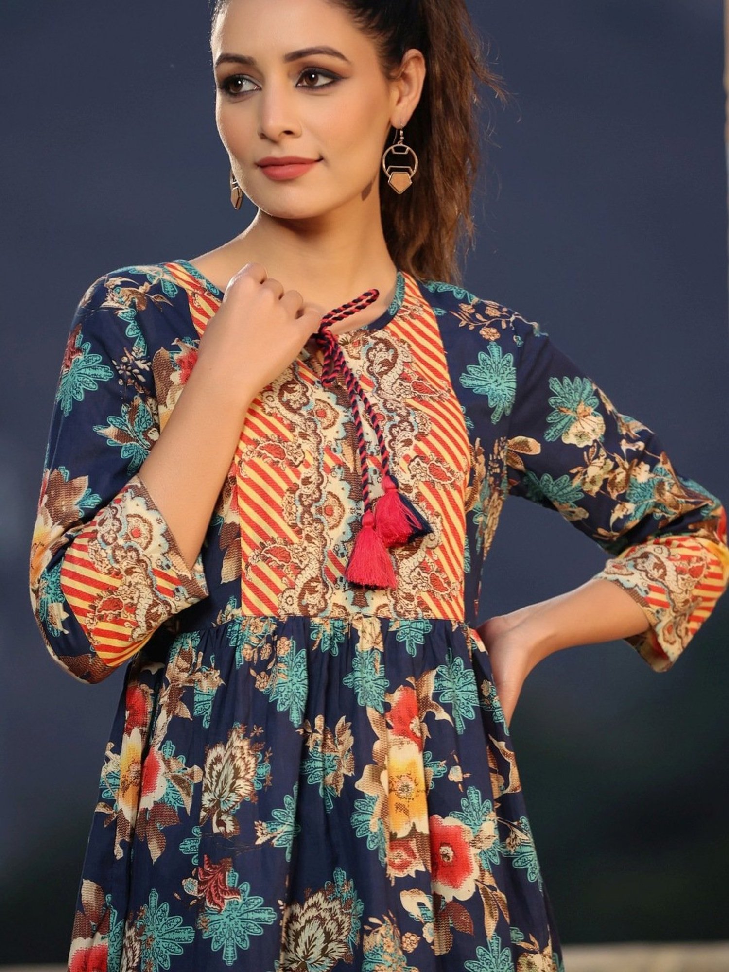 Rain and Rainbow Blue Cotton Printed Top