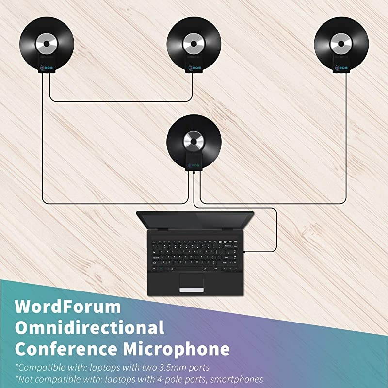 3.5mm 360&deg; Stereo Conference Microphone - Omnidirectional Digital Recording for Meetings, Teleconferencing, Video Conferencing - Daisy Chain Option ((4) 3.5 mm)