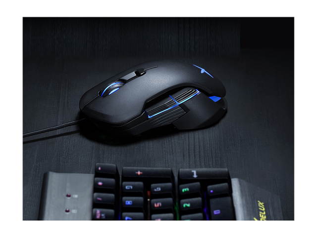 DELUX Wired Gaming Mouse with 16000DPI, Chroma RGB and Side Wing and Personalized Weights Design, 6 Programmable Buttons, Ambidextrous Ergonomic Optical Gaming Mouse (M627S(3389)-Black)