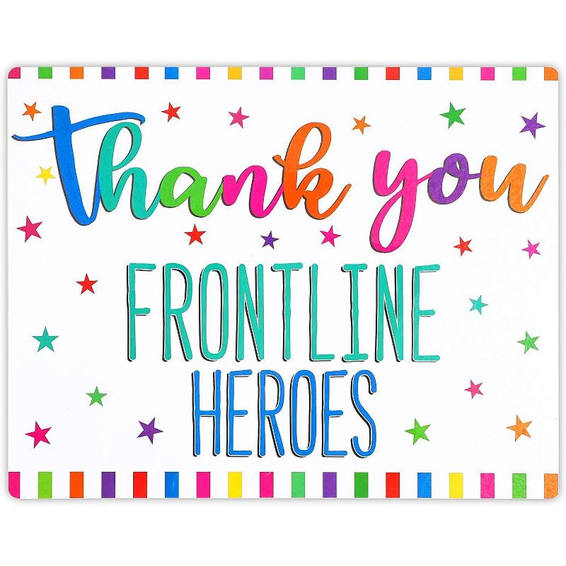 3-Pack Thank You Frontline Heroes Signs, Colorful Theme Appreciation for Front Line Workers (11.5" x 9")