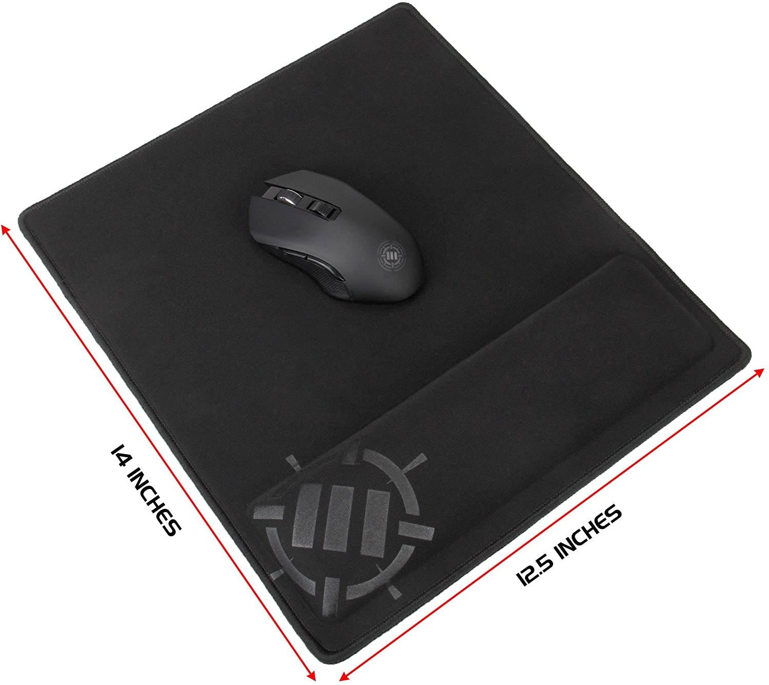 ENHANCE Large Gaming Mouse Pad with Wrist Support Memory Foam Wrist Rest (12.6 x 14 inches) - Anti-Fray Stitched Edges, Non Slip Rubber Grip, Ergonomic Design - 1 Inch Padded Cushion - Black
