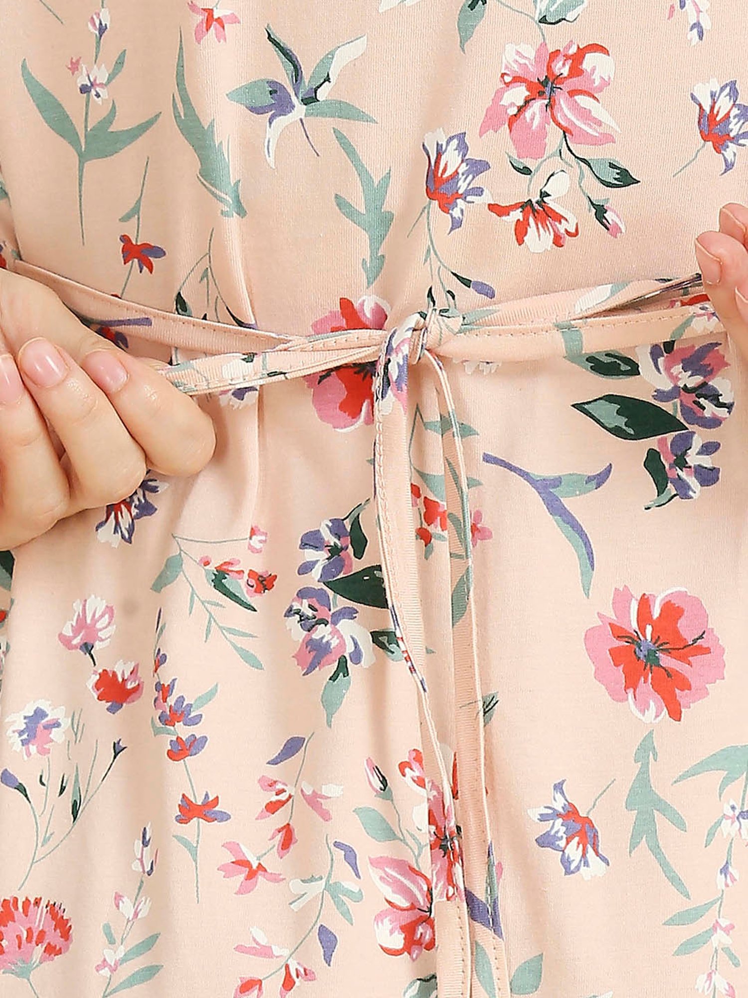 MomToBe Light Peach Cotton Floral Print Feeding Nighty