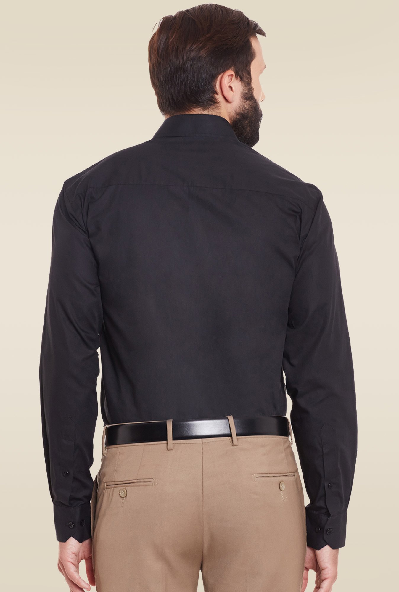 Hancock Black Cotton Full Sleeves Formal Shirt