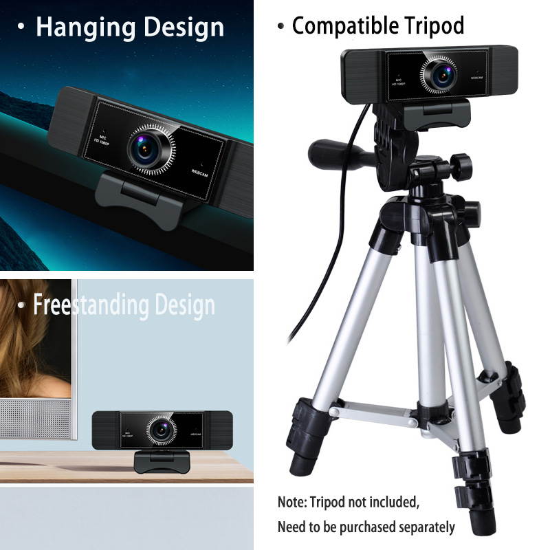 Webcam with Microphone, 1080P Full HD Webcam with 360&deg; rotation, USB Web Cam for PC or Laptop Video Calling, Compatible for Win10/8/8.1/7/XP Linux for Skype, Streaming, Teleconference, Video Chat