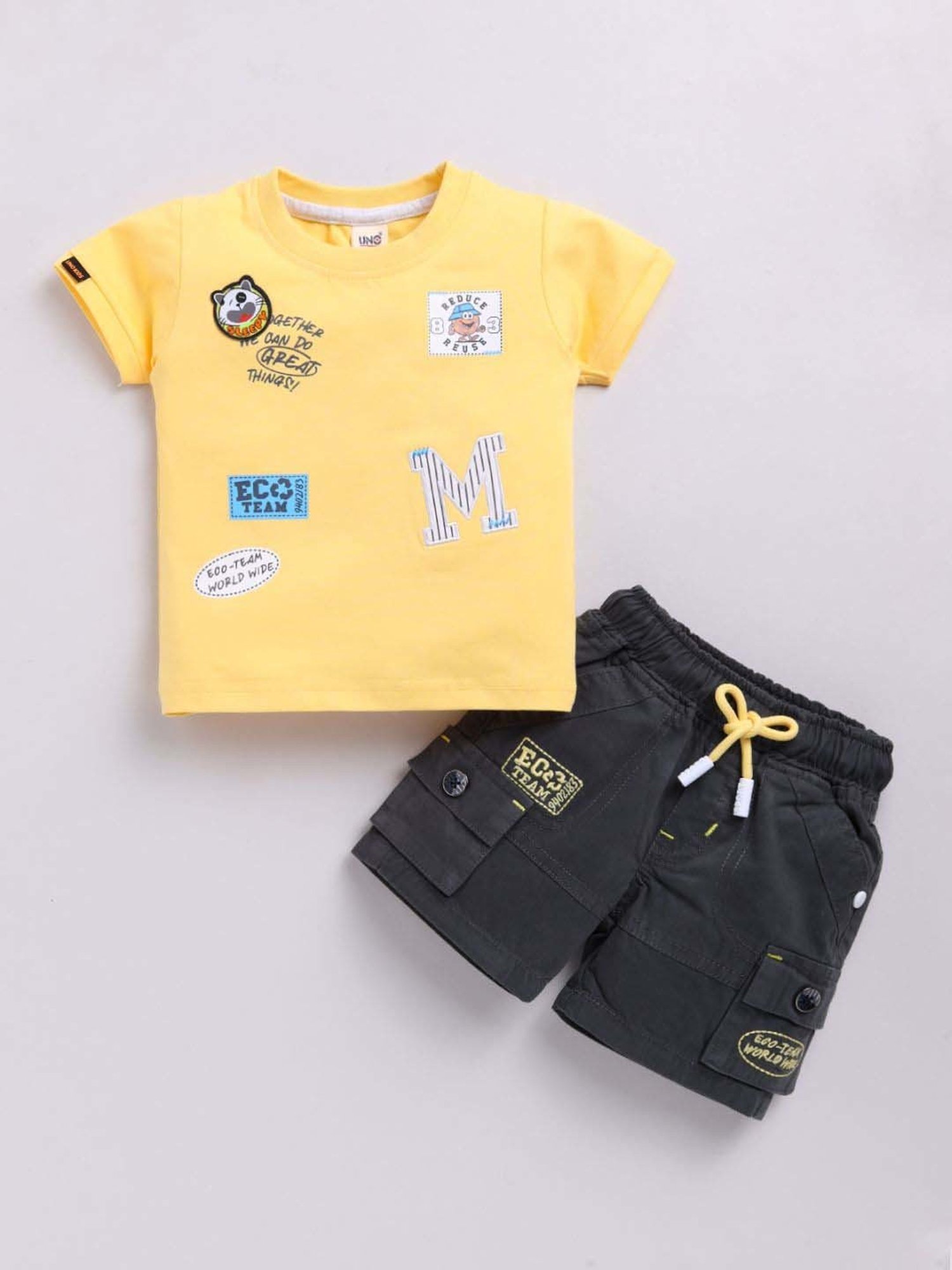 UNO KIDS Boys Yellow & Black Printed Top & Short sets