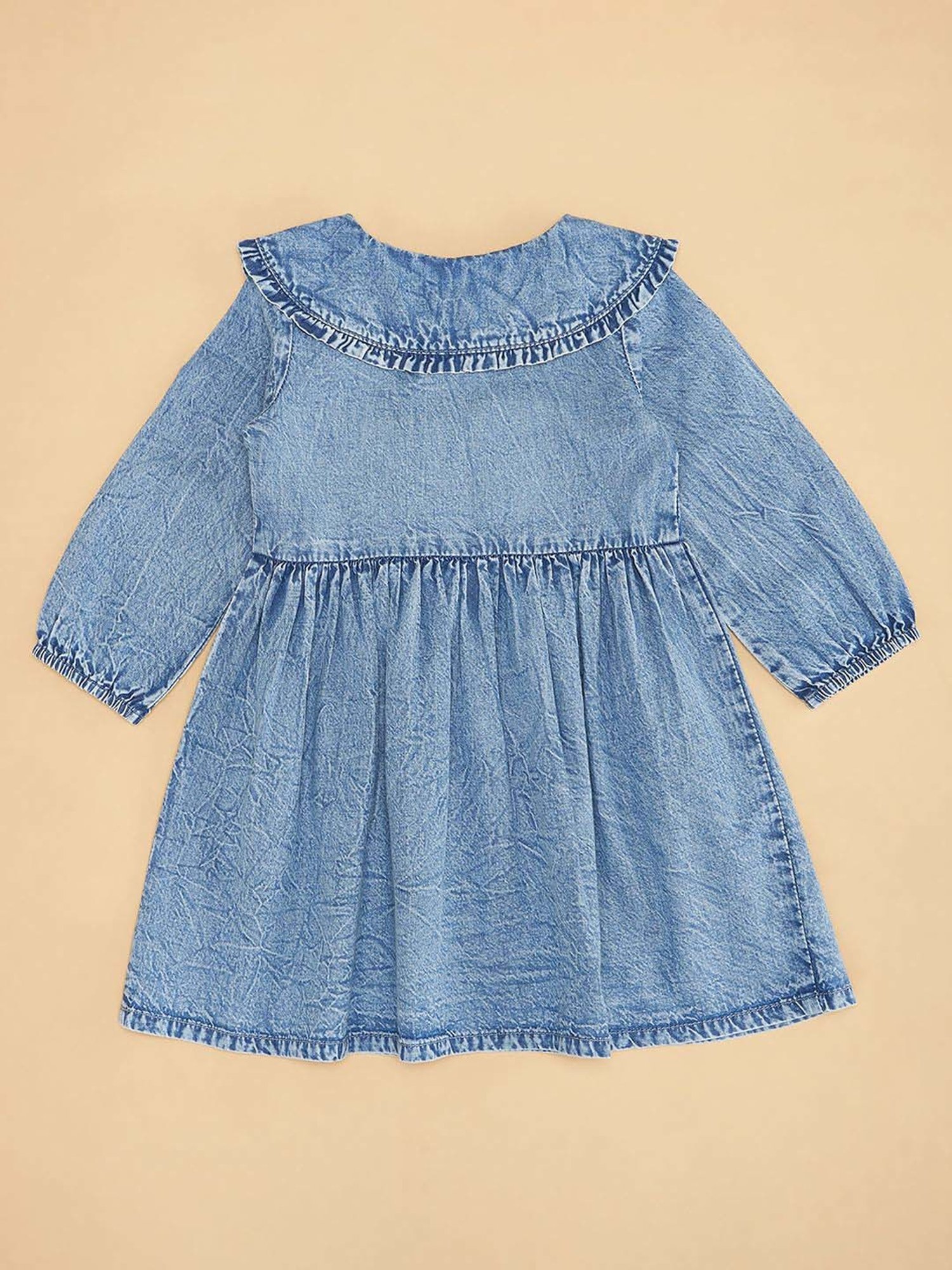 Pantaloons Baby Girls Starlight Blue Cotton Solid Full Sleeves Casual Dresses
