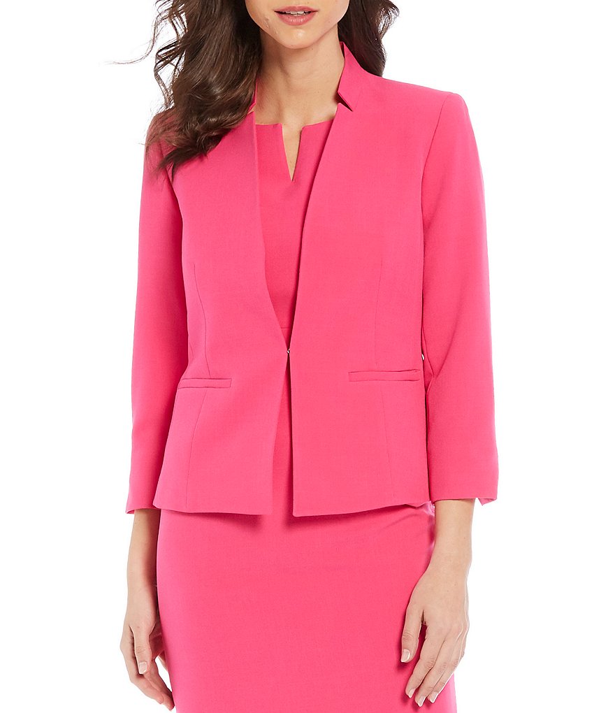 Kasper Petite Size Long Sleeve Crepe Inverted Collar Jacket