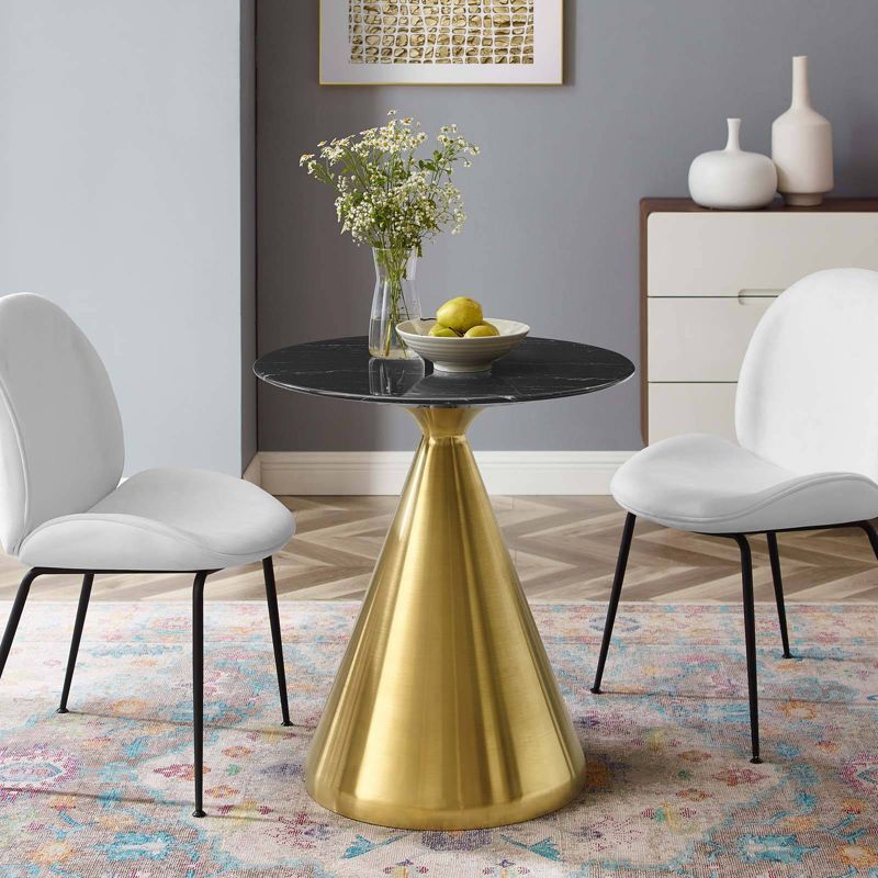 28" Tupelo Round Artificial Marble Dining Table Gold Black - Modway