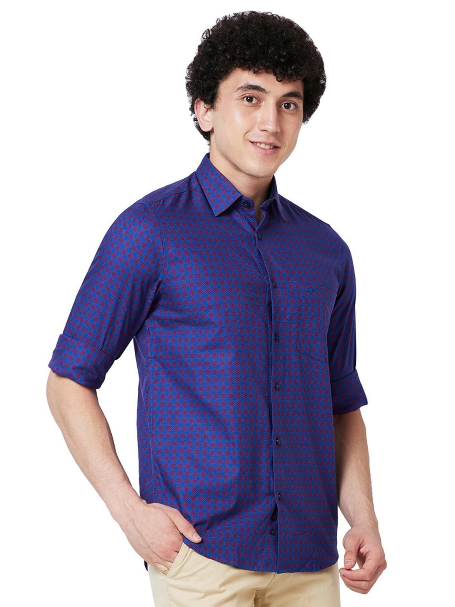 ColorPlus Red & Blue Cotton Tailored Fit Checks Shirt
