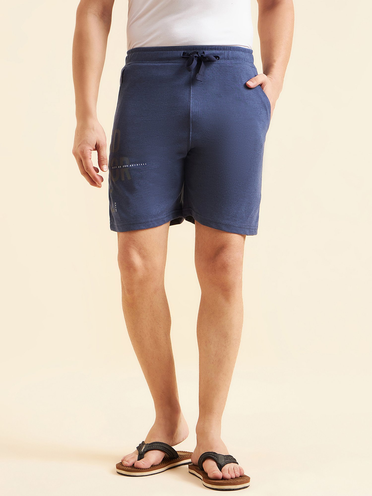 Sweet Dreams Navy Melange Regular Fit Printed Lounge Shorts