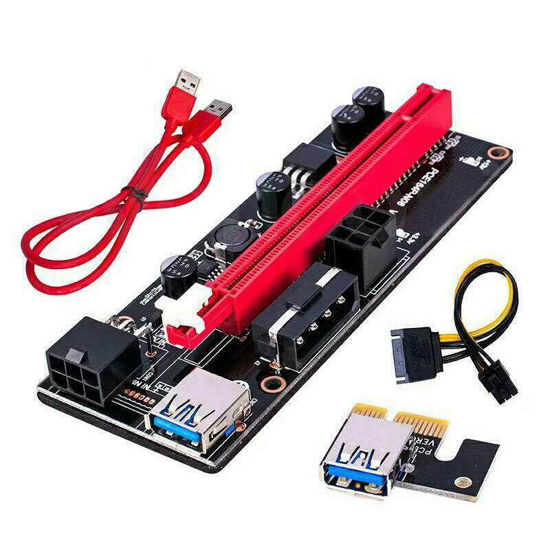 PCIe Riser Cable 1X to 16X Graphics Extension for GPU Mining Powered Riser Adapter Card, 60cm USB 3.0 Cable,PCI Express X1 to X16 GPU Mining Card, TWO 6Pin and Molex 3 Power Options-6pcs/Lot
