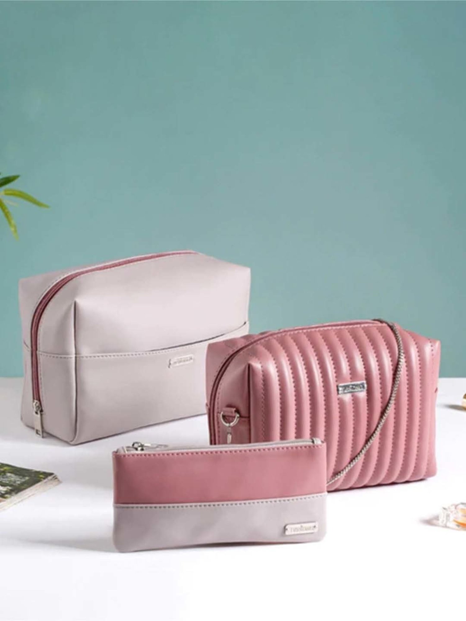 HOSTA HOMES Black Pvc Parachute Material Zipper Bag - Set of 2