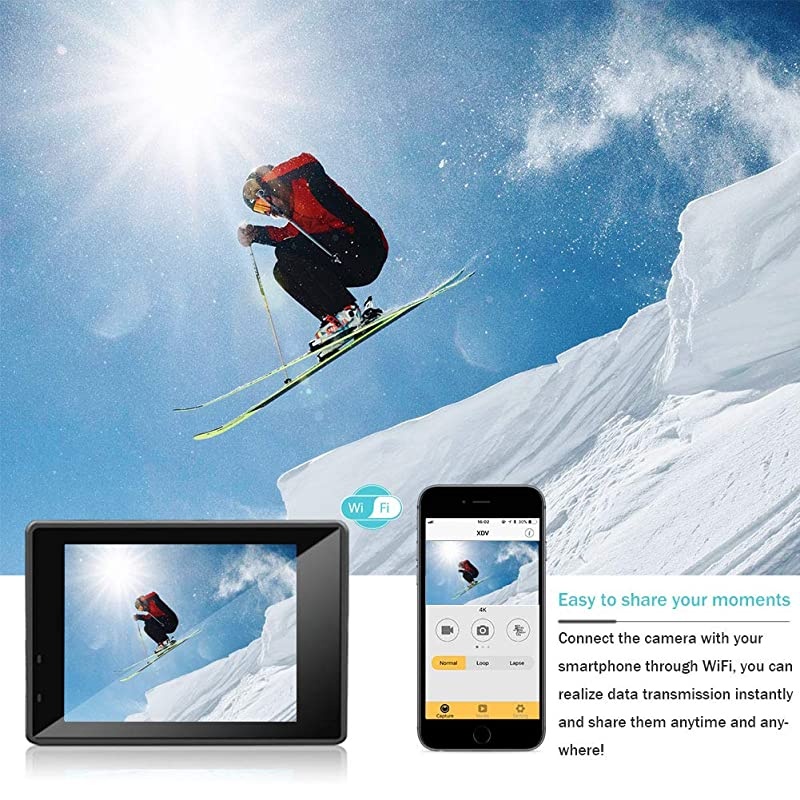 Camera 4K, Waterproof Camera, Underwater Camera WiFi Ultra HD 16mp 170 Degrees Wide Angle Sports Camera with Remote Control 2 Batteries and Mounting Accessories Kit