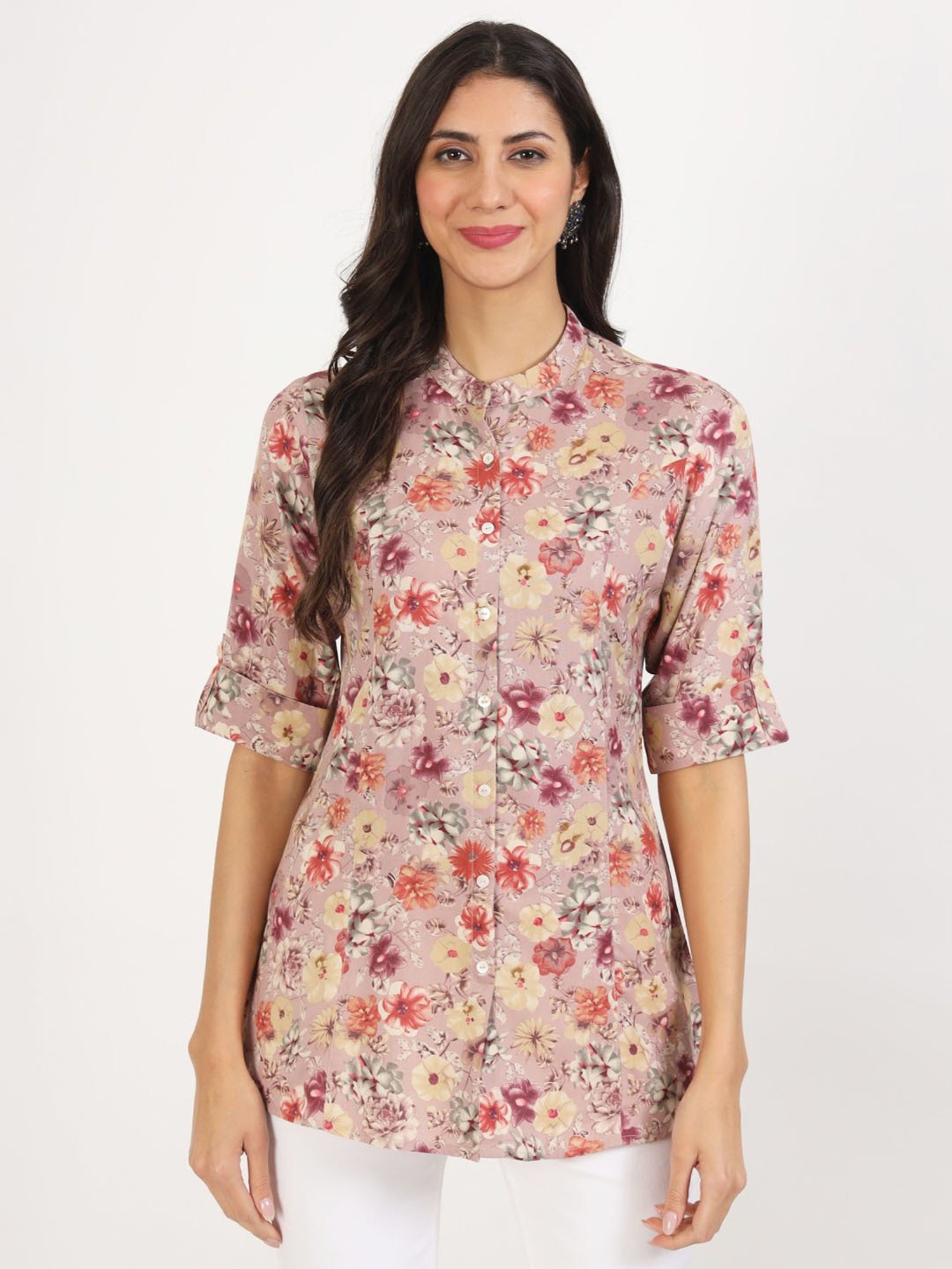 Divena Dusty Pink Floral Print Tunic
