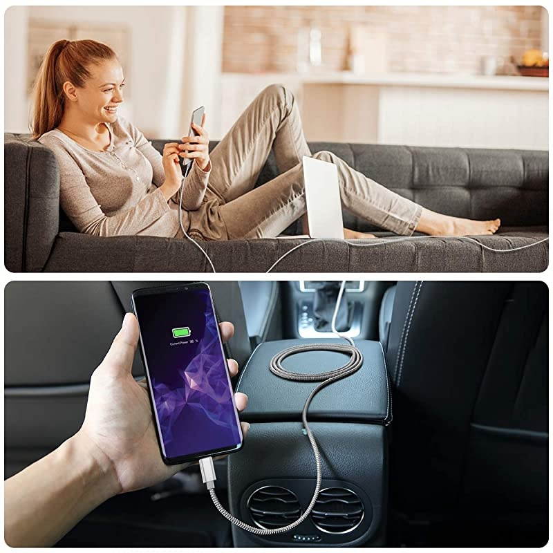 Type C Charger Cable 6.6FT 2-Pack,Nylon Charging Power Cord for New Fire HD 10 9th 2019 HD 8 10th 2020 Generation,Samsung Galaxy A10E S10 S20 20 Plus Ultra,S21 21,LG V60 V50 G8 Thinq,Moto Z3 G7