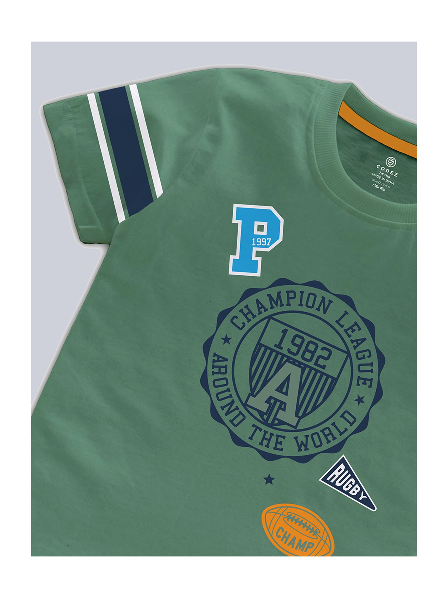 Codez Kids Grey Melange & Olive Printed T-Shirt (Pack Of 2)