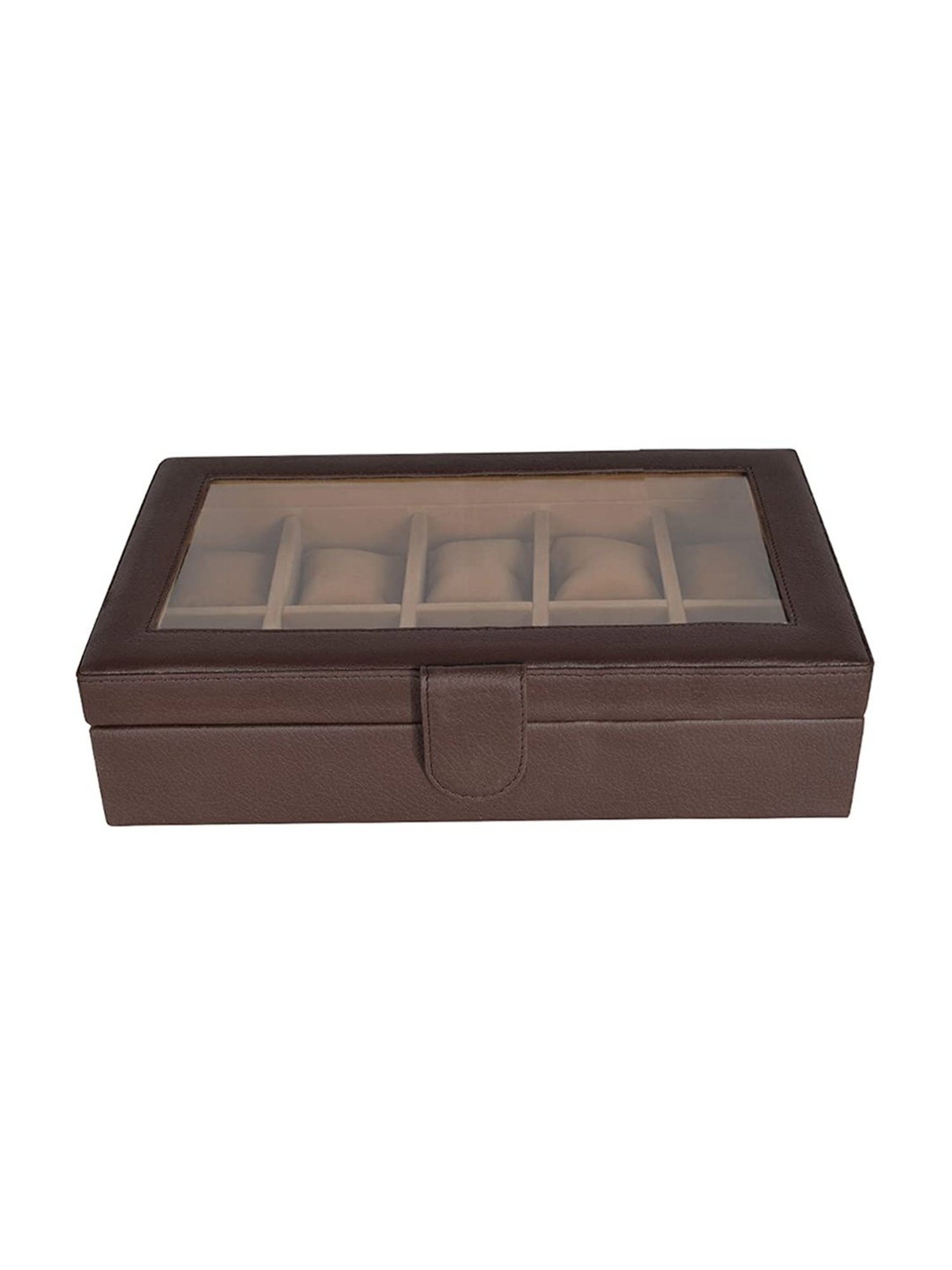 Leather World Brown Watch Box Holder Organizer Case in 10 Slots