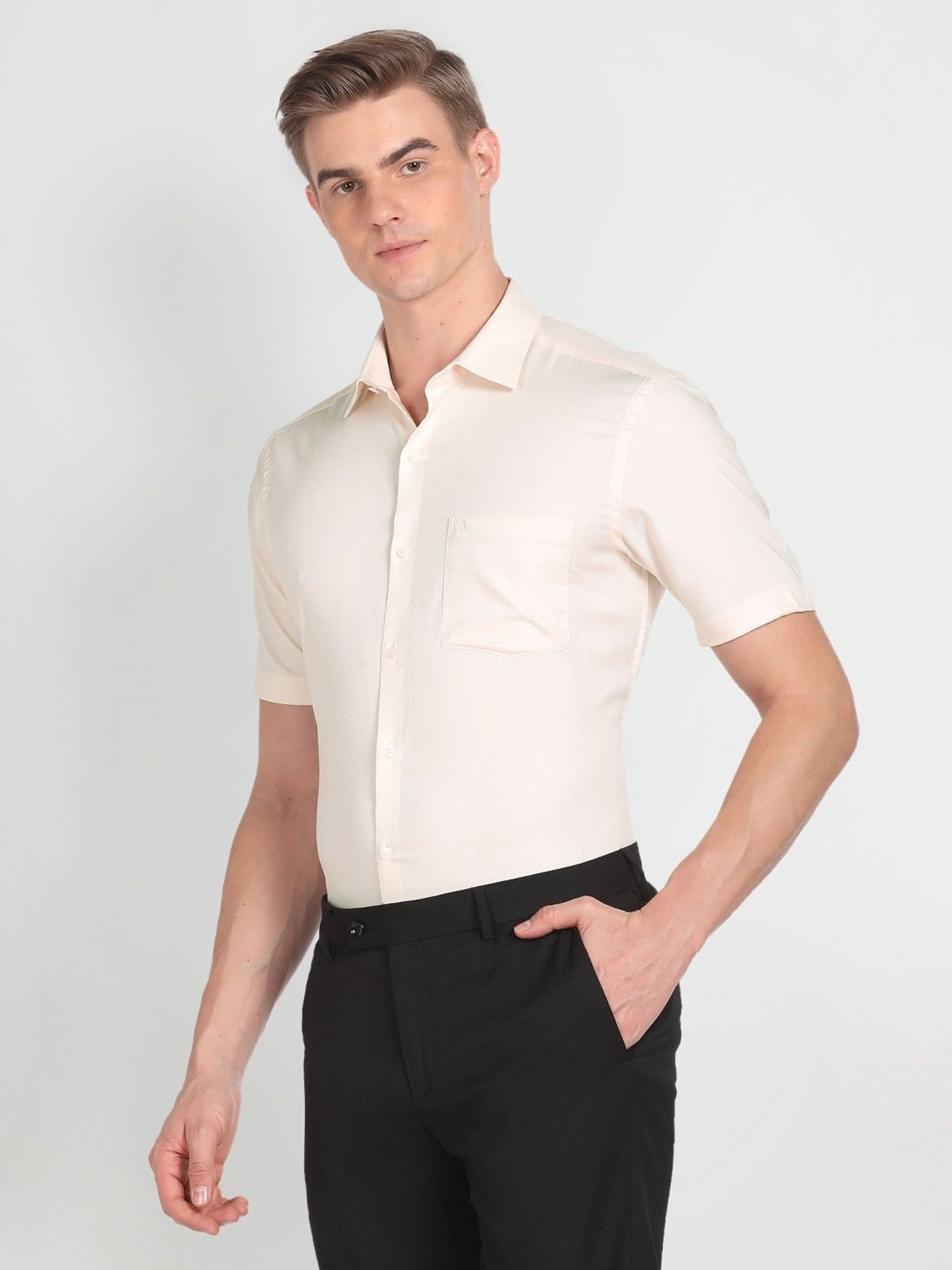 Arrow Off White Cotton Regular Fit Shirt