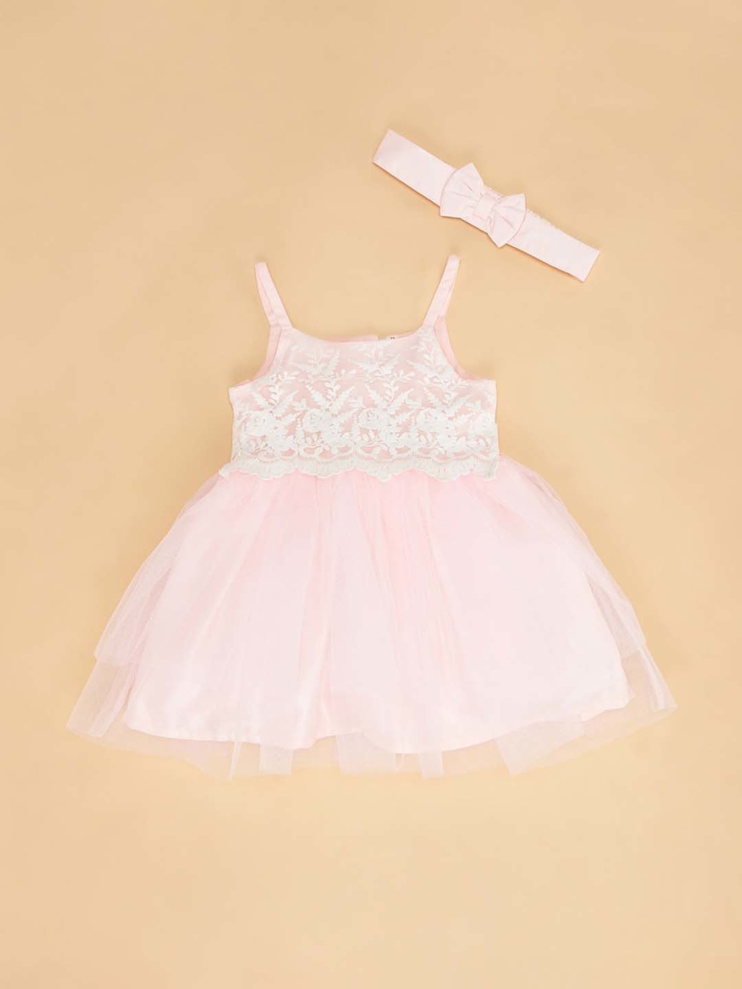 Pantaloons Baby Kids Gossamer Pink Embroidered Dress