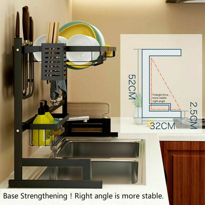 Over Sink Dish Drying Rack 2-Tier Stainless Steel Kitchen Cutlery Holder Shelf