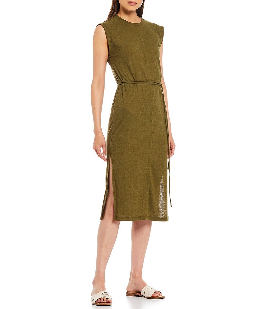 Every Jewel Neck Tie Waist Sleeveless Knit Blouson Dress