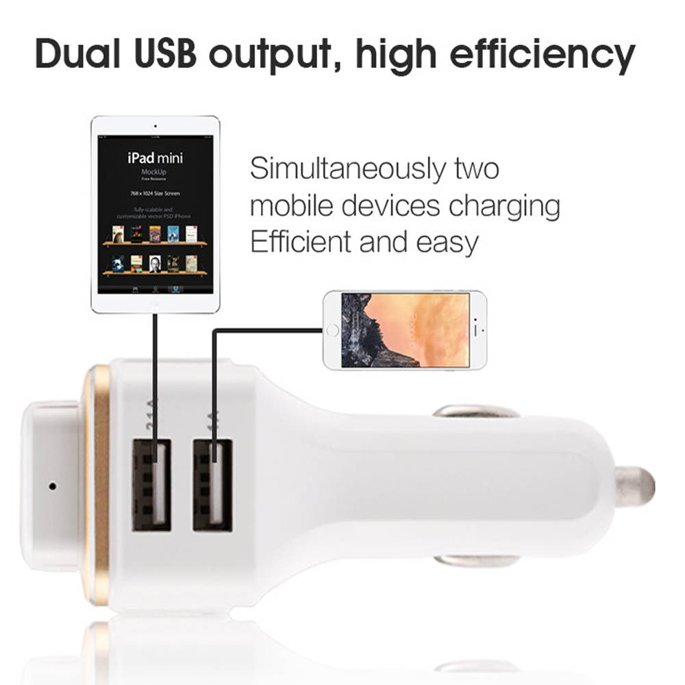 [Second Generation] Megadream&reg; Healthy Car Charger Bluetooth Headset Oxygen Bar with Noise Reduction for iPhone 6S Plus 6 iPad Air 2 Mini Pro Samsung Galaxy S6 Edge Plus S5 Note 5 4 HTC Sony LG Gold