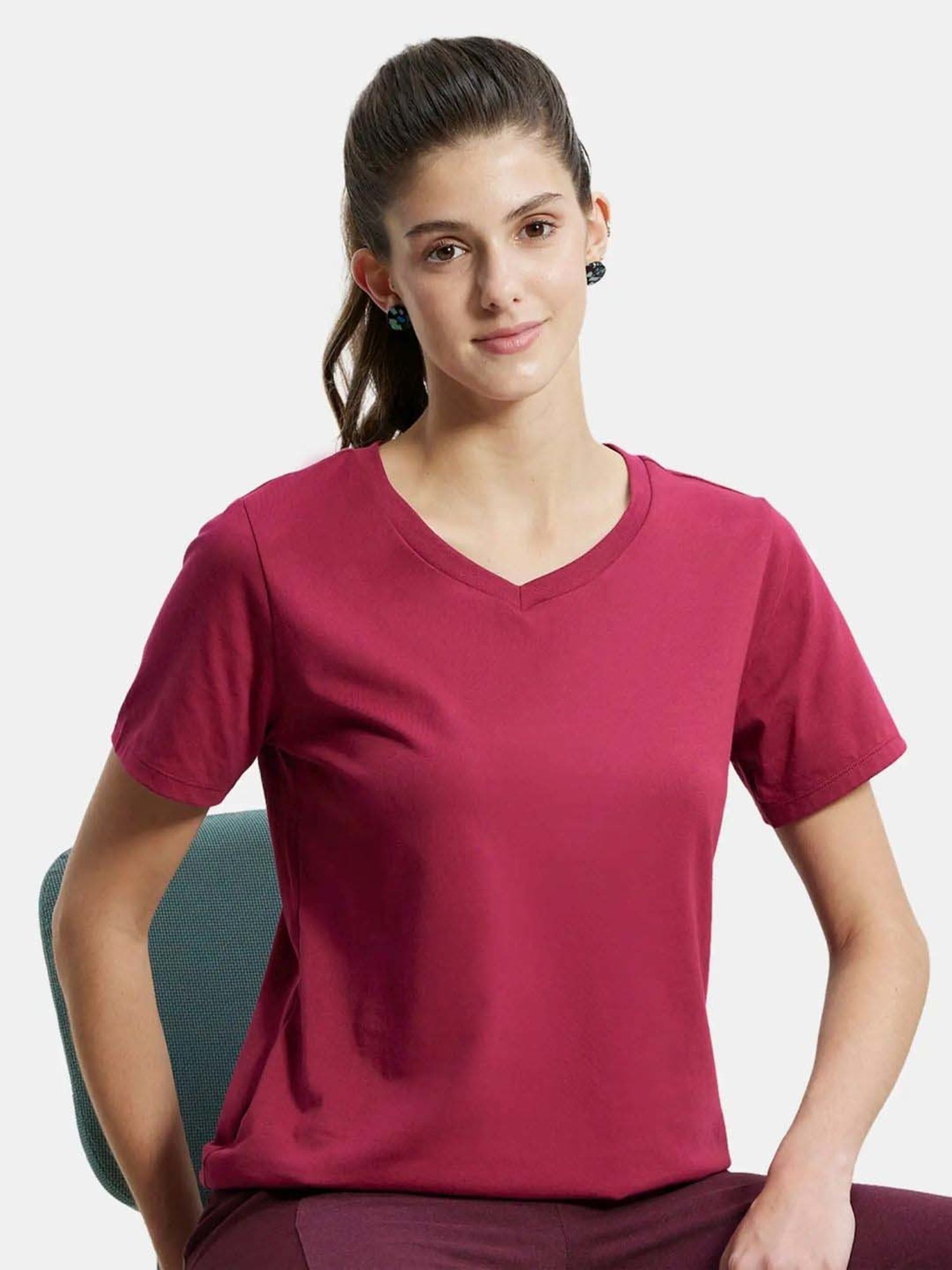 Jockey AW88 Women's Super Combed Cotton Rich Relaxed Fit Solid Curved Hem Styled Half Sleeve T-Shirt