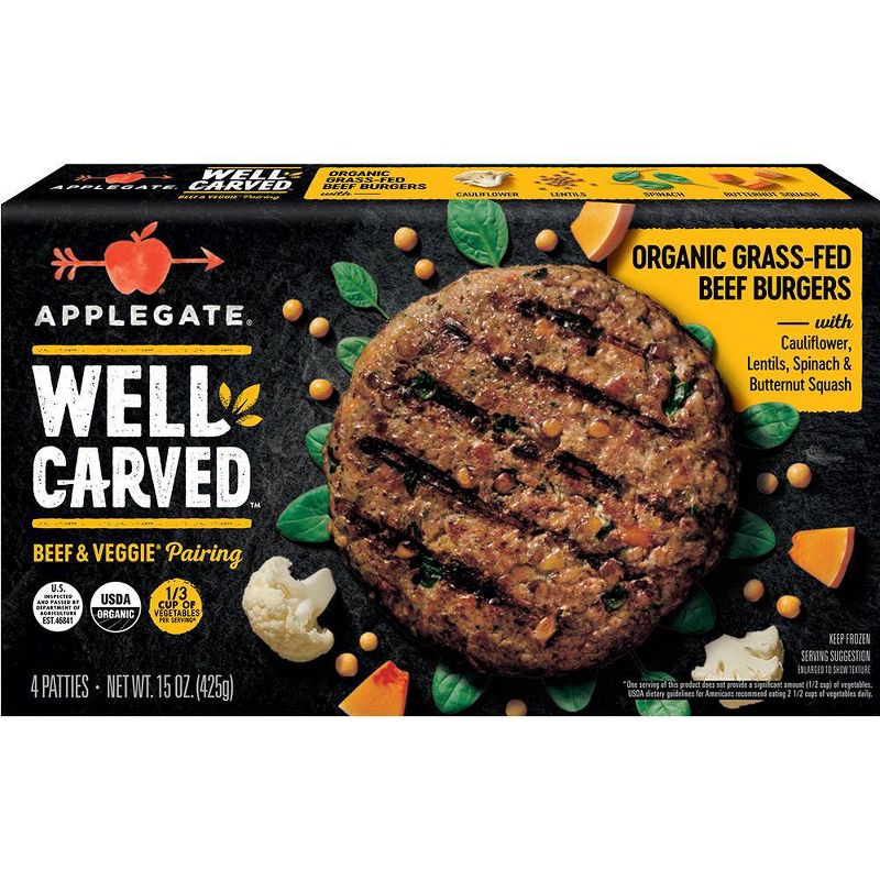 Applegate Well Carved Organic Beef & Vegetable Burgers - Frozen - 15oz