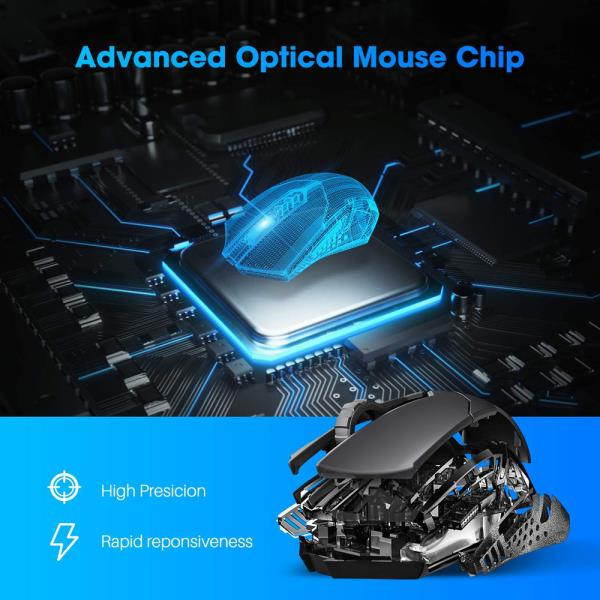 Wireless Gaming Mouse w/ Unique Silent Click Optical 2400 DPI for PC Laptop Mac