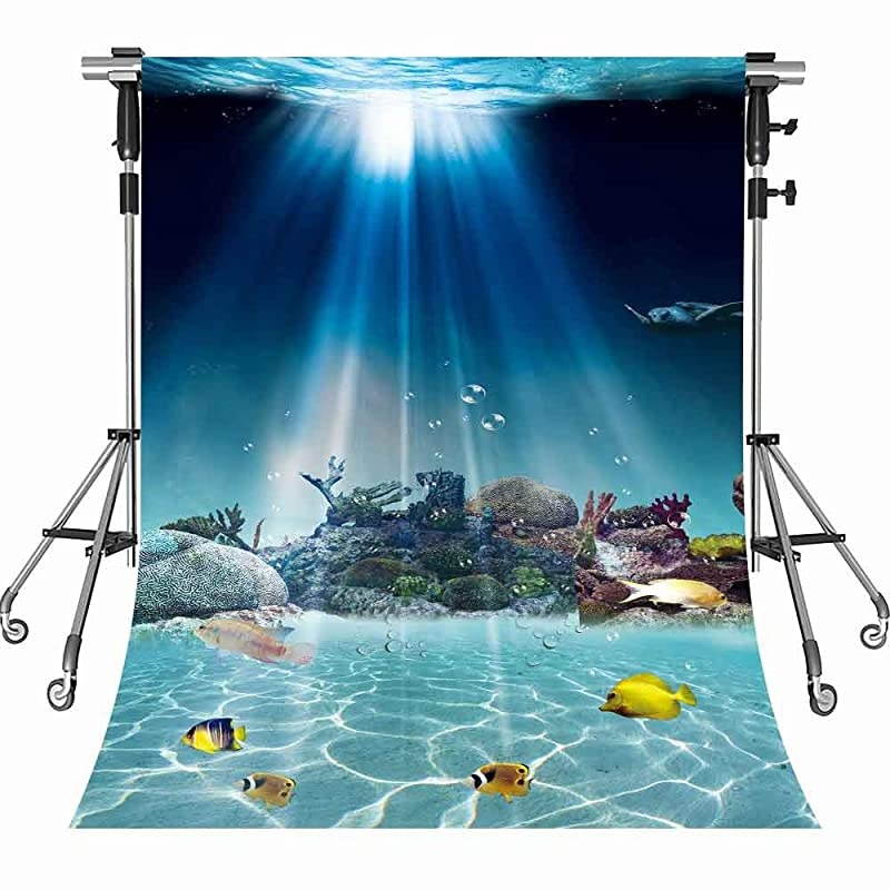 5x7ft Underwater World Backdrop Stonefish Turtle Plant Sunlight Sea Water Background Newborn Child Photo Studio Props Themed Party Curtain Background LXMT077