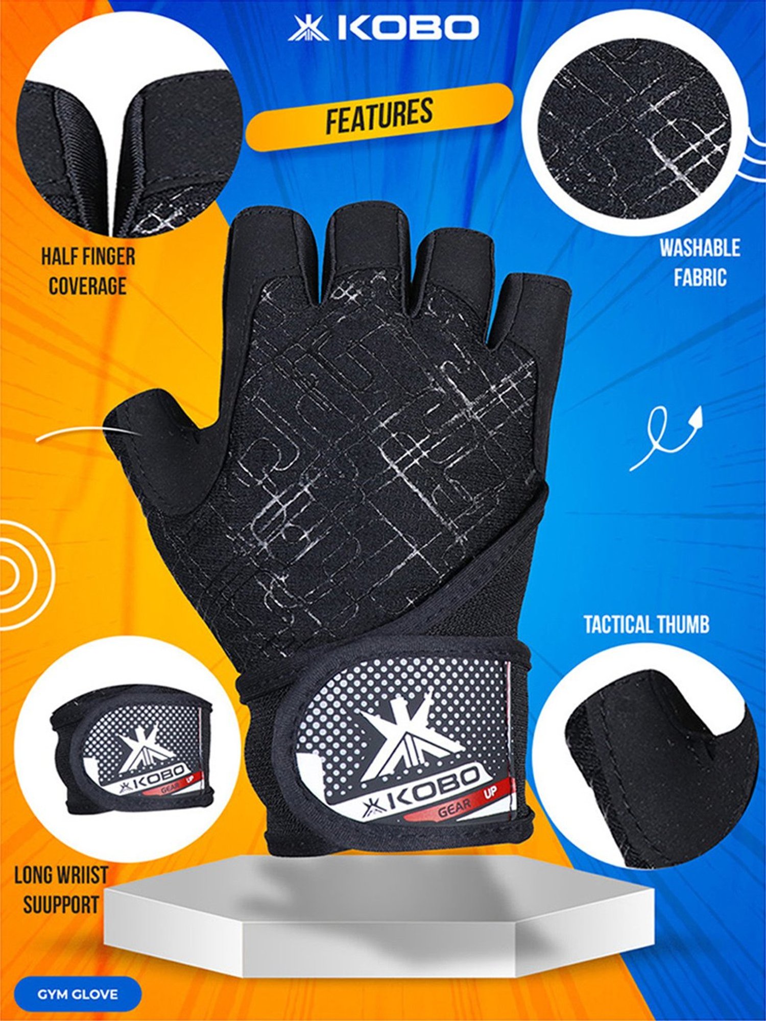 Kobo Weight Lifting Gym Gloves (Black) Size - S