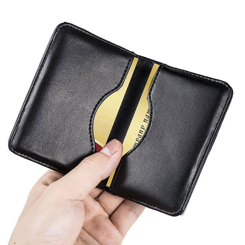 Genuine Leather Business Card Holder, Wisdompro 2-Sided Professional Folio Credit Name Card Holder Wallet Case with Magnetic Shut for Men and Women, Ultra Slim and Thin - Cowhide Black