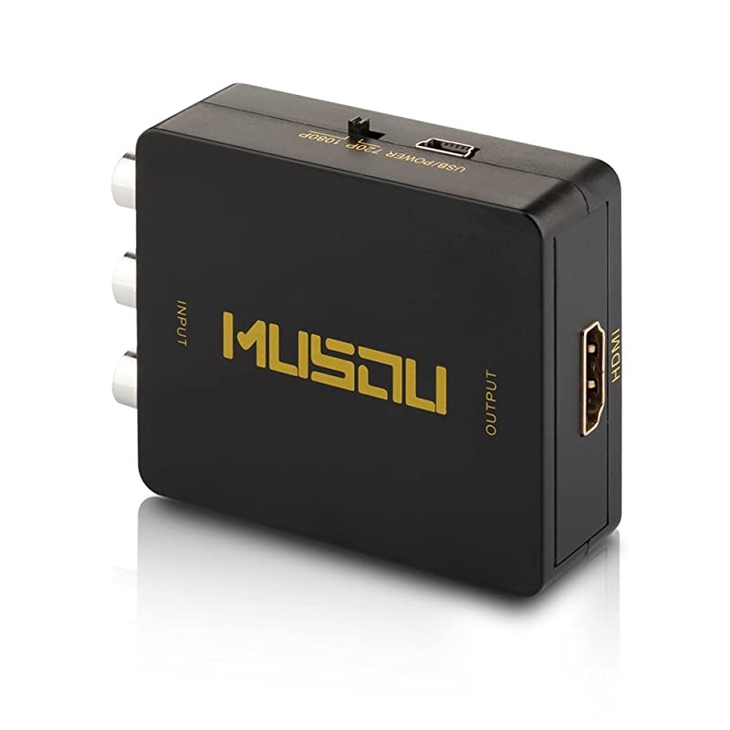 RCA AV Composite to HDMI Video Audio Converter Adapter Mini RCA to HDMI Box Support 1080P for TV/PC/PS2/Blue-Ray DVD,Black