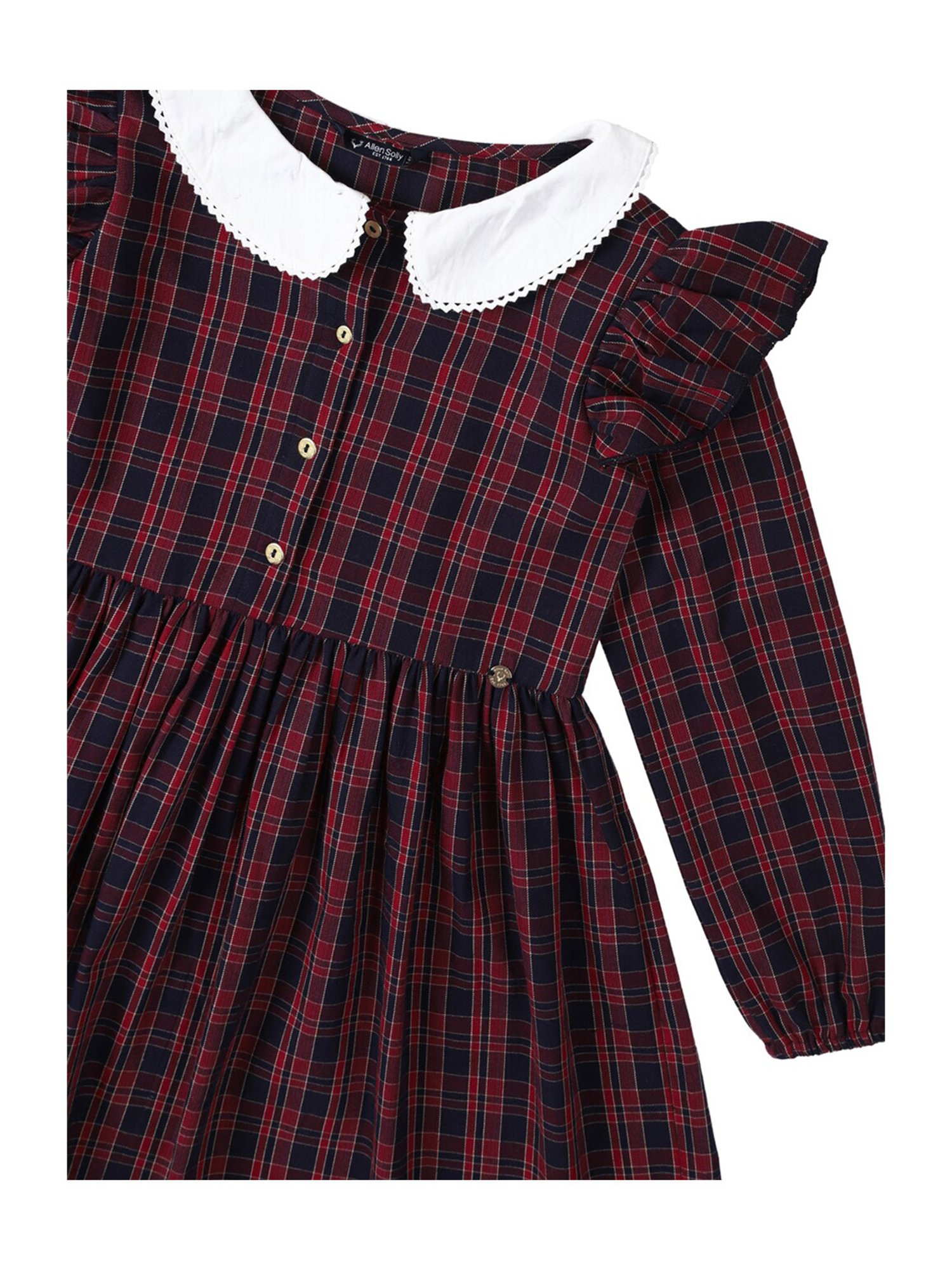 Allen Solly Junior Maroon Checks Full Sleeves Dress