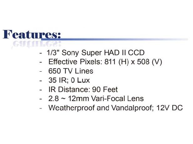 650TV Lines 2.8 ~ 12mm Vari-Focal Lens 42IR Weatherproof Color Infrared Dome Camera ( White, 12V DC )