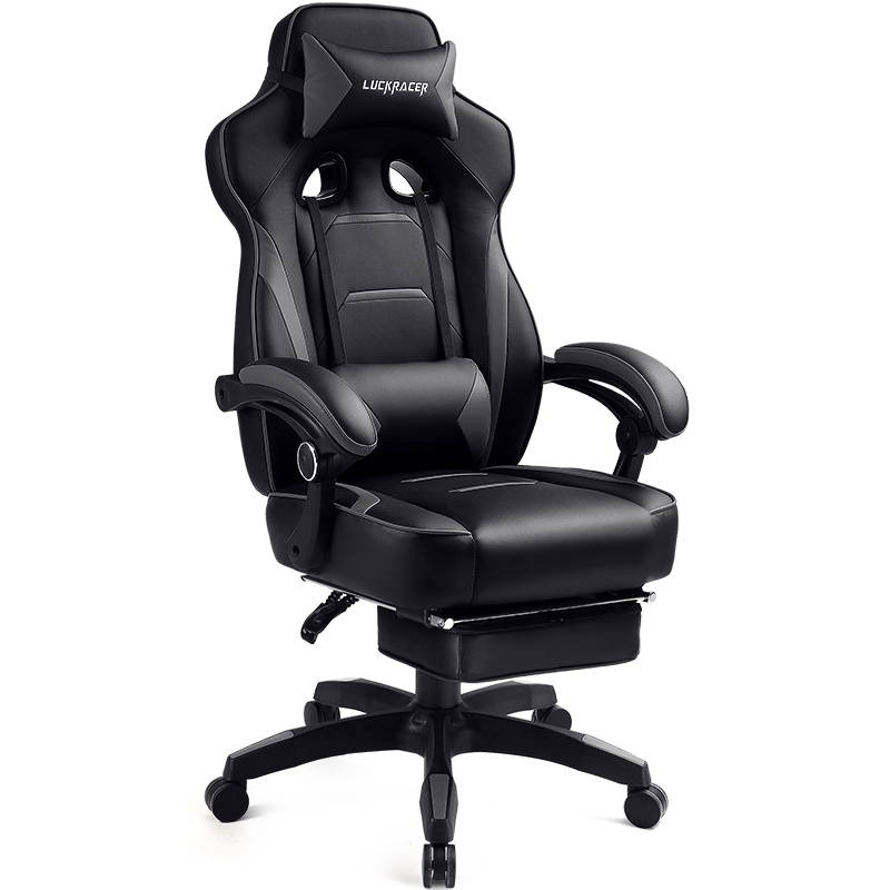 Luckracer Gaming Chair Office Desk Chair with Footrest Pu Leather High Back Adjustable Swivel Lumbar Support Racing Style E-Sports Gamer Chairs