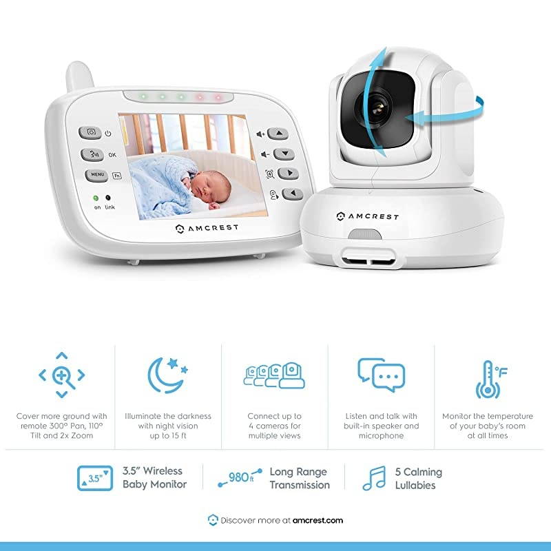 AC2 Video Baby Monitor with Camera and Audio 3 LCD Display TwoWay Audio Temperature and VoiceAudio Alarm VOX Mode PanTiltZoom Security Camera Night Vision 980ft Transmission Range
