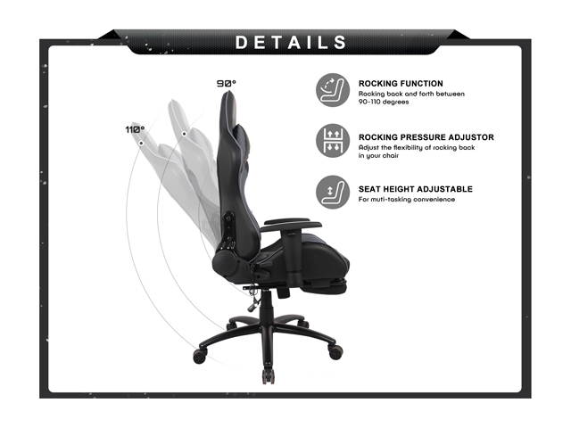 RIMIKINGMassage Gaming Chair with Retractable Footrest-Adjustable Lumbar Cushion Computer Office Racing Chair Headrest Swivel Rocking Desk Chair Ergonomic