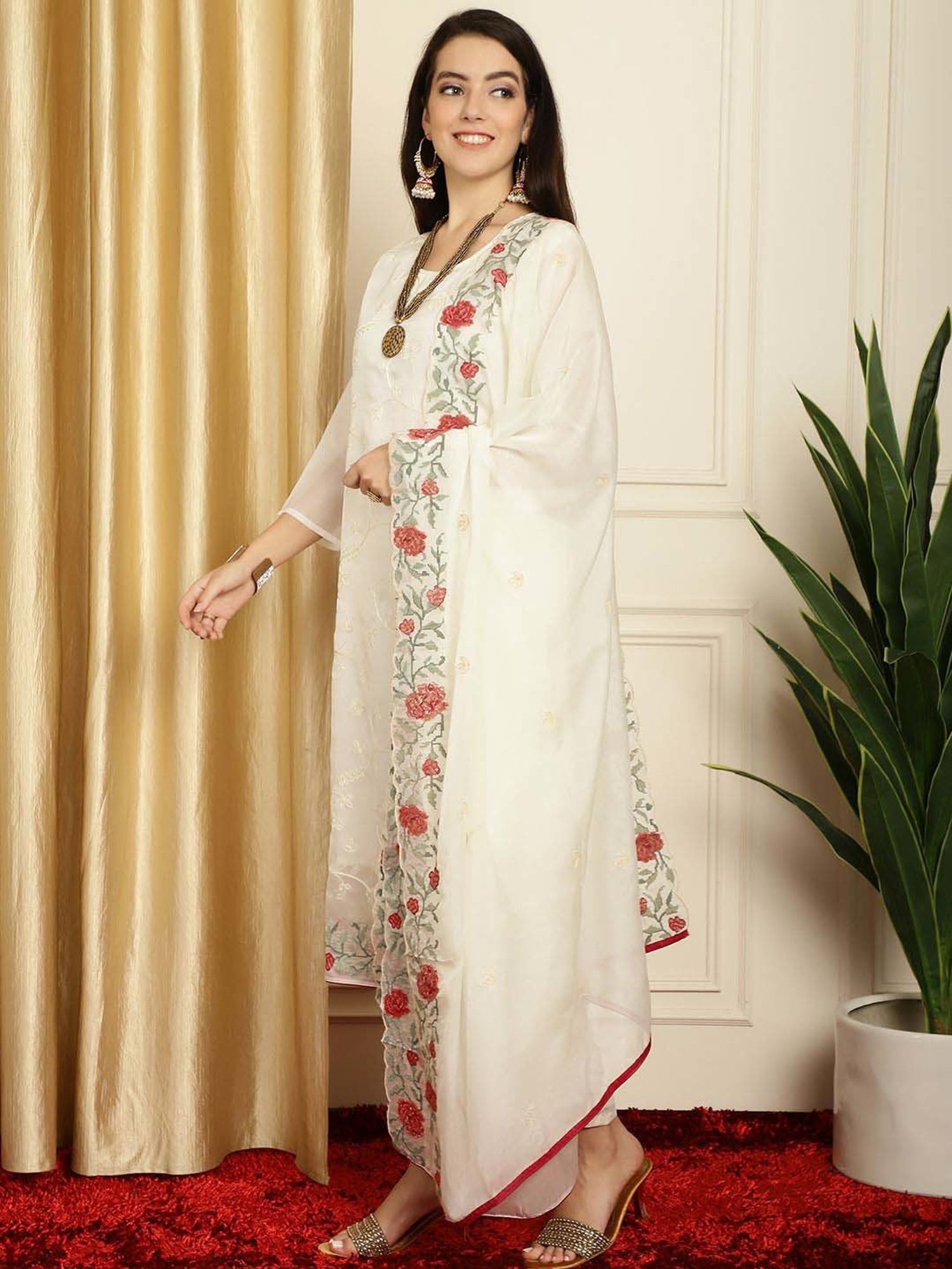 Stylee LIFESTYLE Off-White Embroidered Unstitched Dress Material