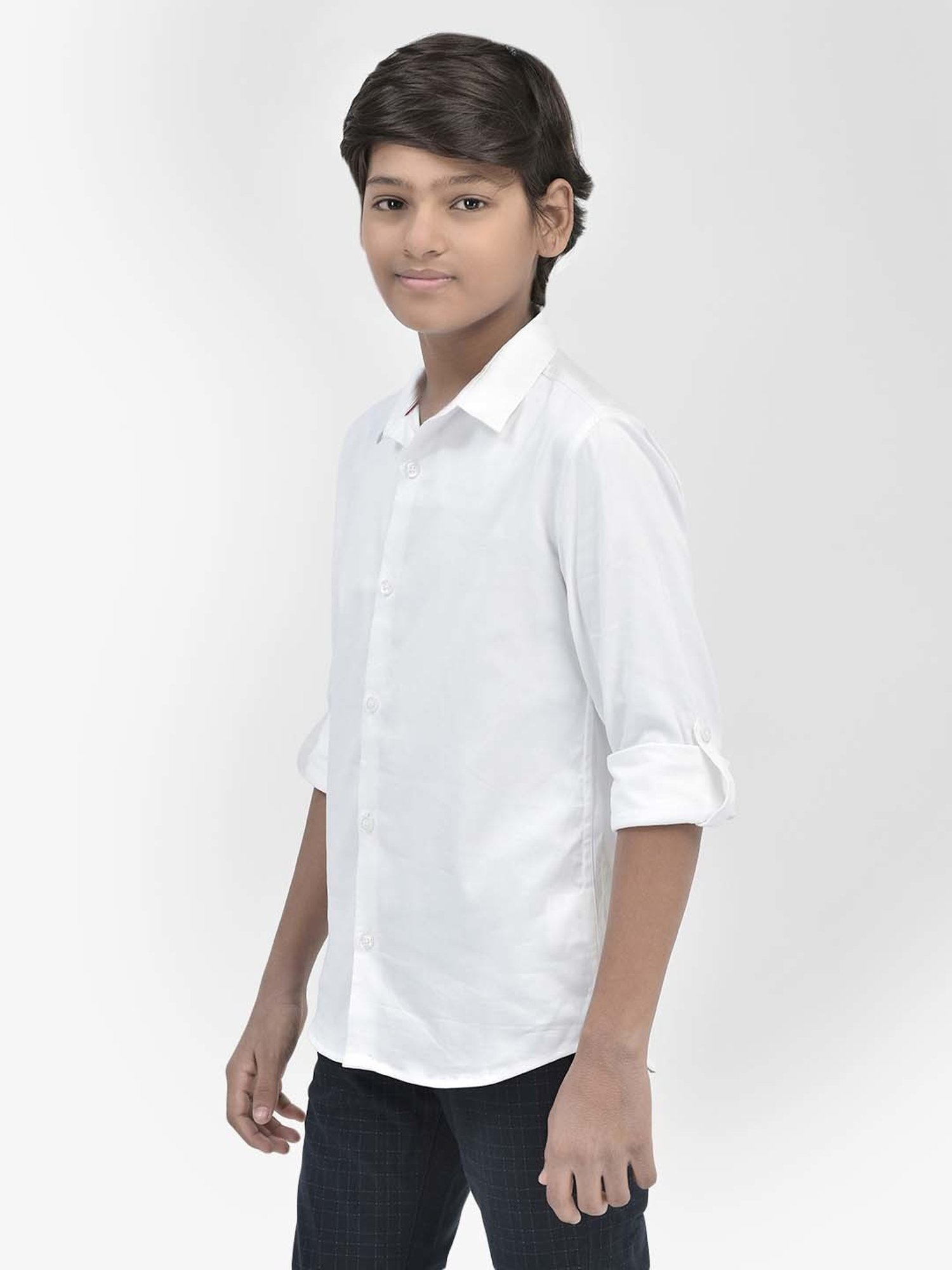 Crimsoune Club Kids White Slim Fit Full Sleeves Shirt
